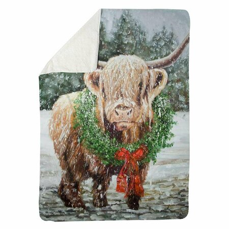 BEGIN HOME DECOR 60 x 80 in. Highland Christmas Cow-Sherpa Fleece Blanket 5545-6080-HO23